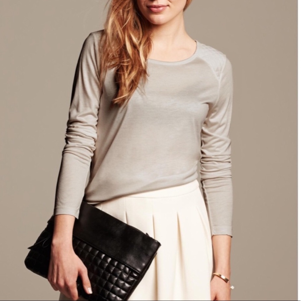 Banana Republic Taupe Quilted Shoulder Top